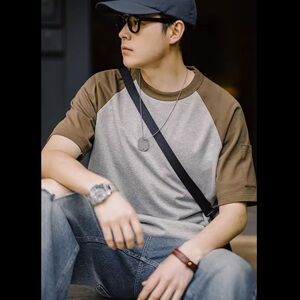 NEW Maden brown retro raglan baseball short sleeve crewneck tee T shirt sz US M